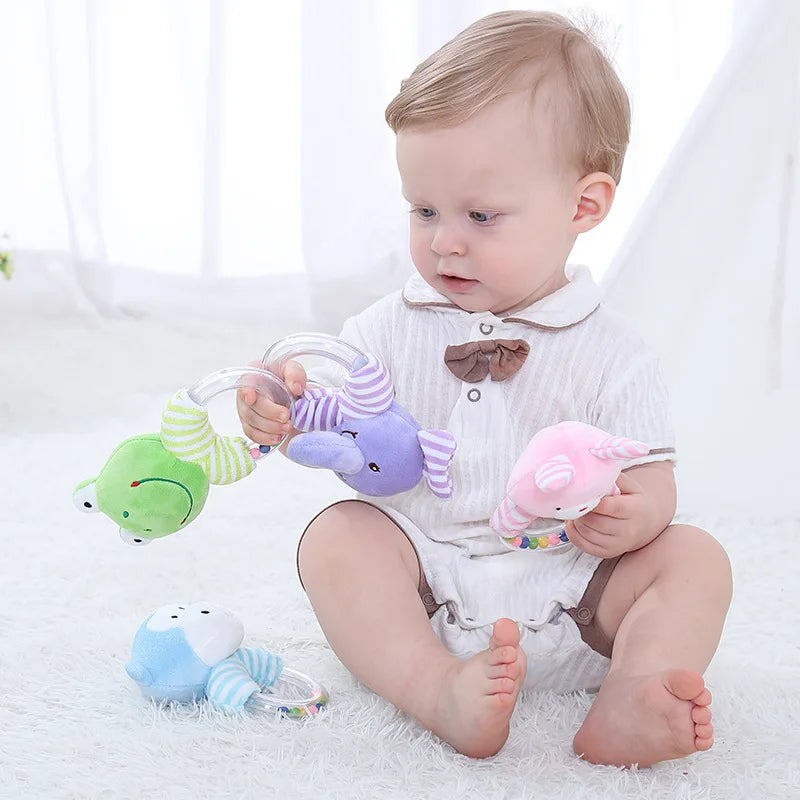 Cute Baby Rattle Toys Elephant Plush Infant Cartoon Bed Toys for Newborn 0-24 Months Educational Toy Bear Hand Ring Bell Teether