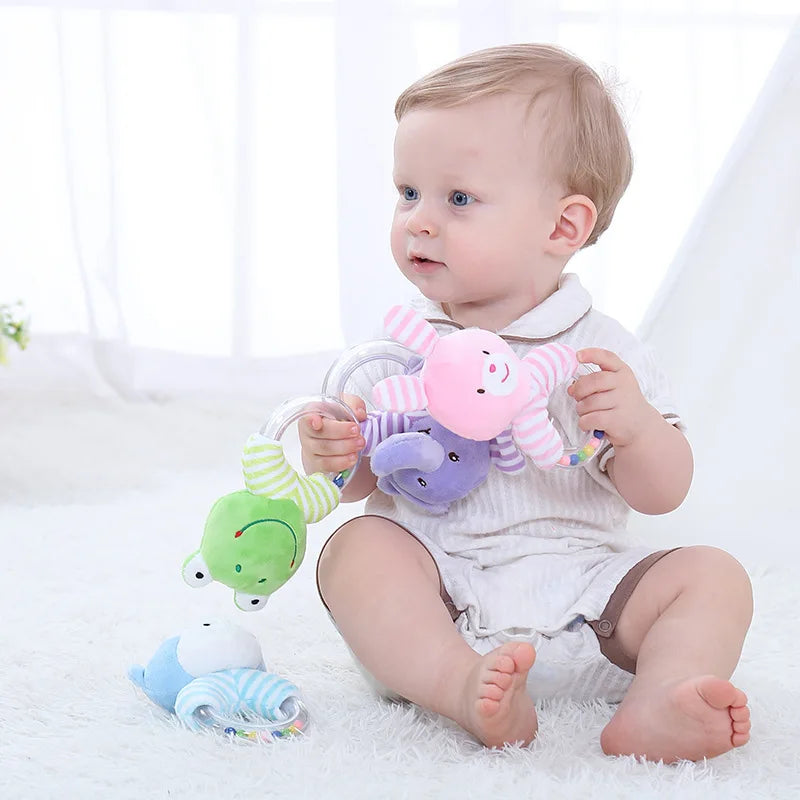 Cute Baby Rattle Toys Elephant Plush Infant Cartoon Bed Toys for Newborn 0-24 Months Educational Toy Bear Hand Ring Bell Teether