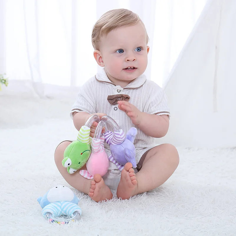 Cute Baby Rattle Toys Elephant Plush Infant Cartoon Bed Toys for Newborn 0-24 Months Educational Toy Bear Hand Ring Bell Teether