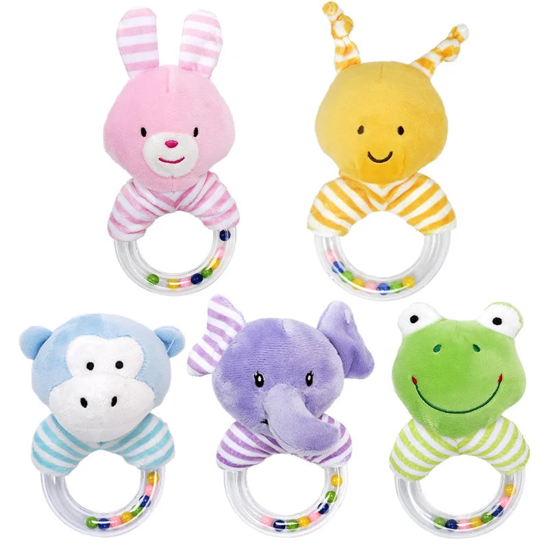 Cute Baby Rattle Toys Elephant Plush Infant Cartoon Bed Toys for Newborn 0-24 Months Educational Toy Bear Hand Ring Bell Teether