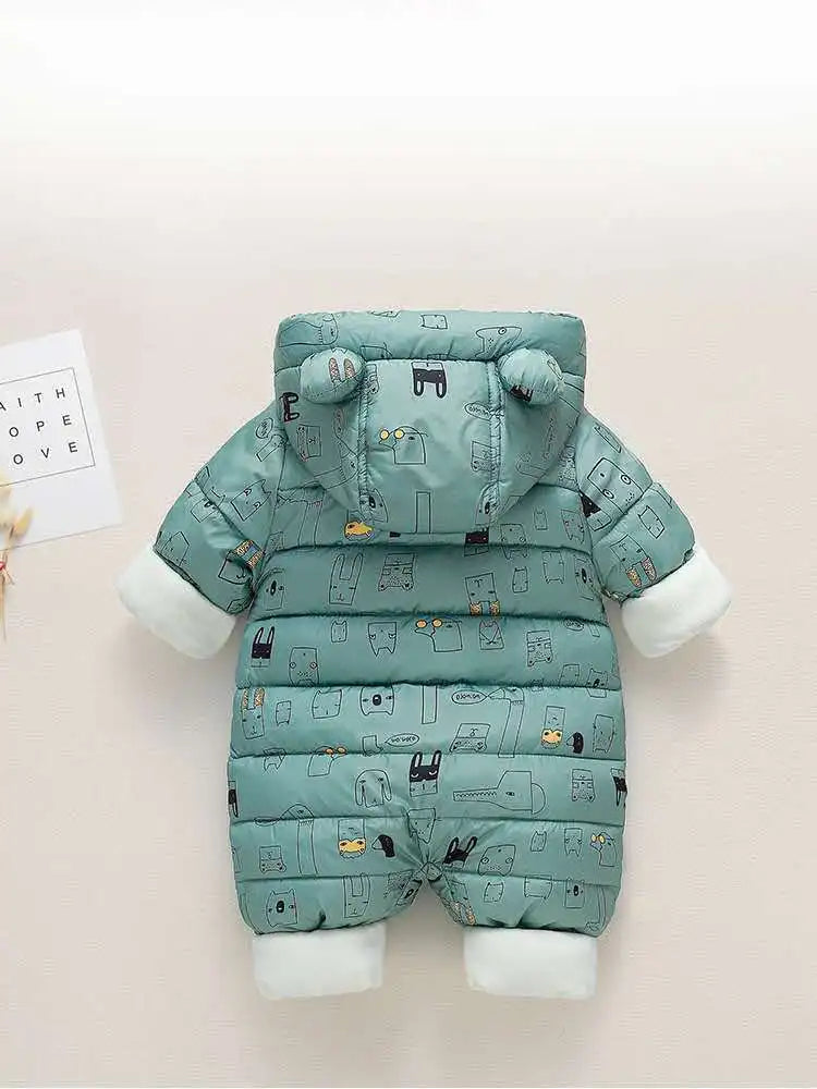 OLEKID 2025 Winter Baby Snowsuit Hooded Plus Velvet Warm Baby Girl Rompers Toddler Baby Boy Jumpsuit Infant Winter Overalls Coat