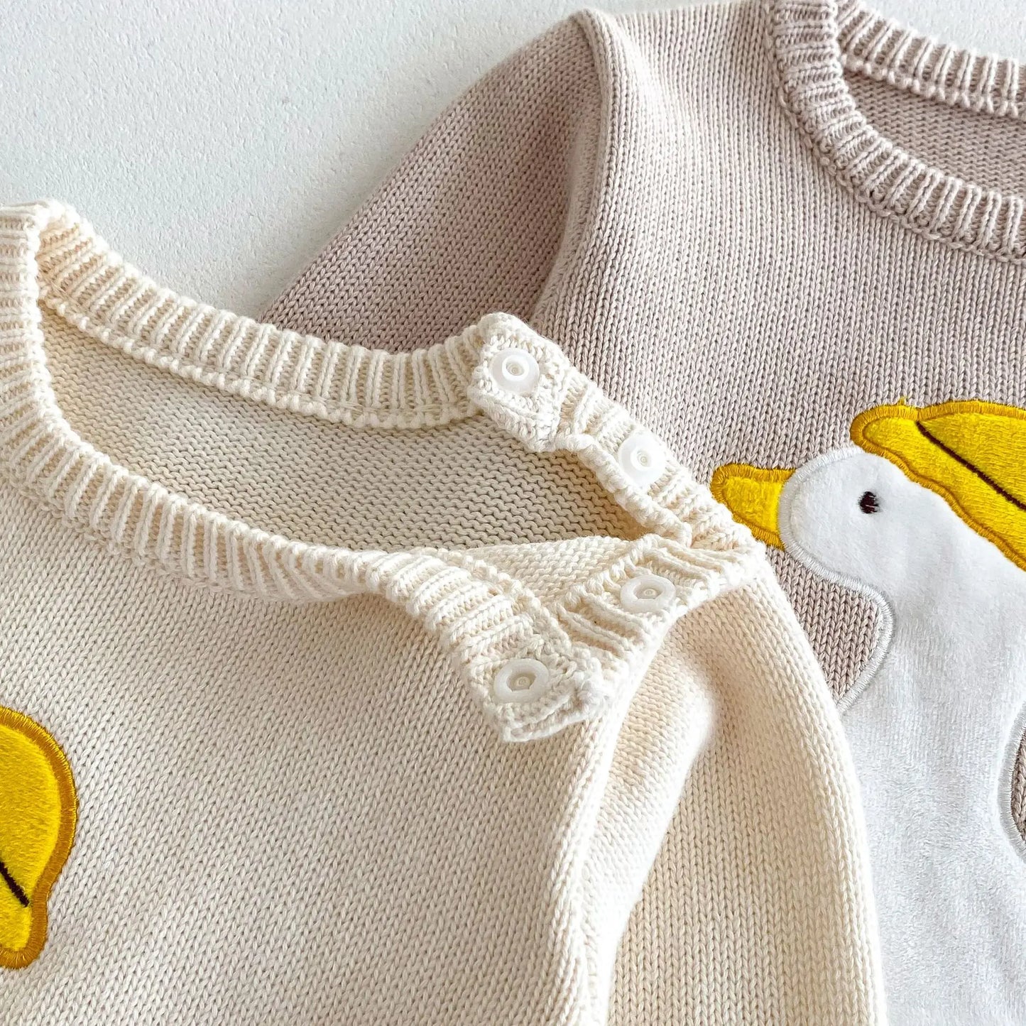 Autumn Winter Baby Boys Jumpsuit Cartoon Duck Solid Cotton Knitted Infant Boys Bodysuit Toddler Boys Outfits Knitwears