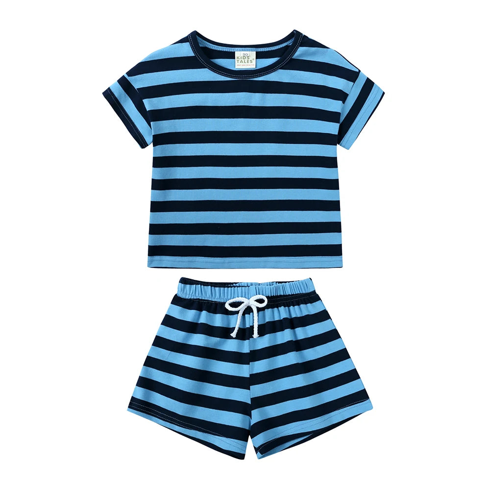 0-3T Newborn Baby Boys Girls Clothes Set Stripe Cotton Sets Two Piece Set Outfits Kid Summer Short Sleeve Top Shirt Shorts Set