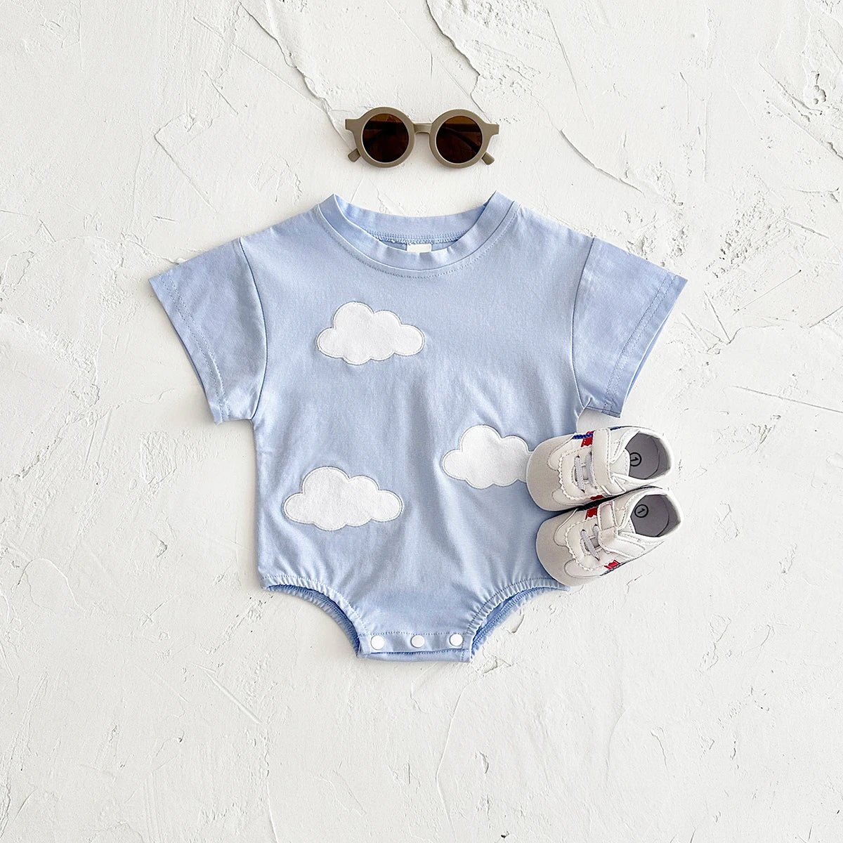 Ins Newborn Baby Girls Summer Rompers Boys Short Sleeved Triangle Jumpsuit Cute Clouds Toddler Bodysuit 0-18 Months