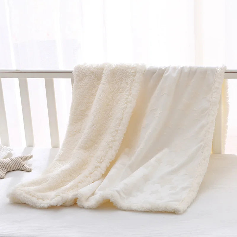 Newborn Baby Blankets Winter Double Layer Thicken Fleece Warm Swaddle Blanket Infant Bedding Soft Stroller Cover Manta Bebe