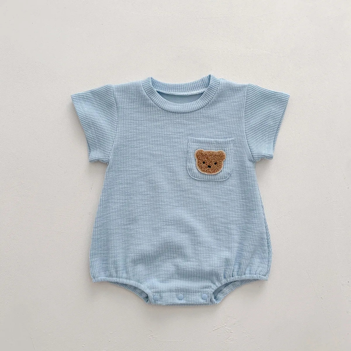 2025 Baby Summer Newborn Baby Boys Bodysuit Bear Round neck Short Sleeve Solid Cotton Triangle Romper Toddler Boys Jumpsuit