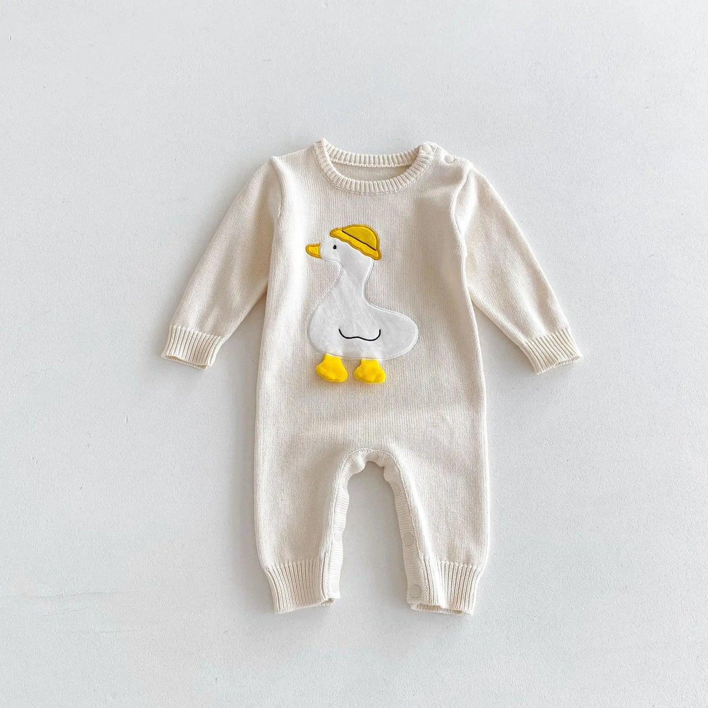 Autumn Winter Baby Boys Jumpsuit Cartoon Duck Solid Cotton Knitted Infant Boys Bodysuit Toddler Boys Outfits Knitwears