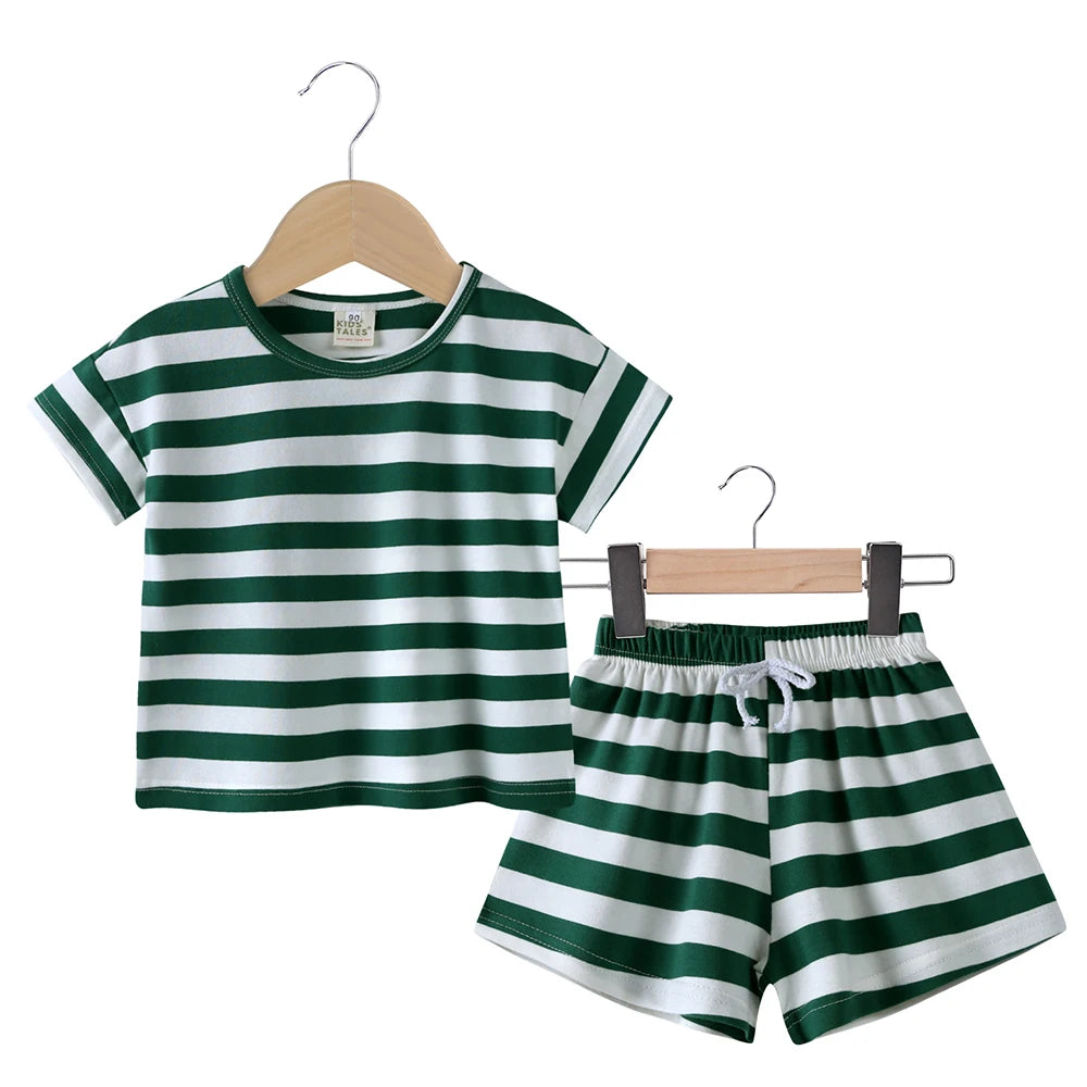 0-3T Newborn Baby Boys Girls Clothes Set Stripe Cotton Sets Two Piece Set Outfits Kid Summer Short Sleeve Top Shirt Shorts Set