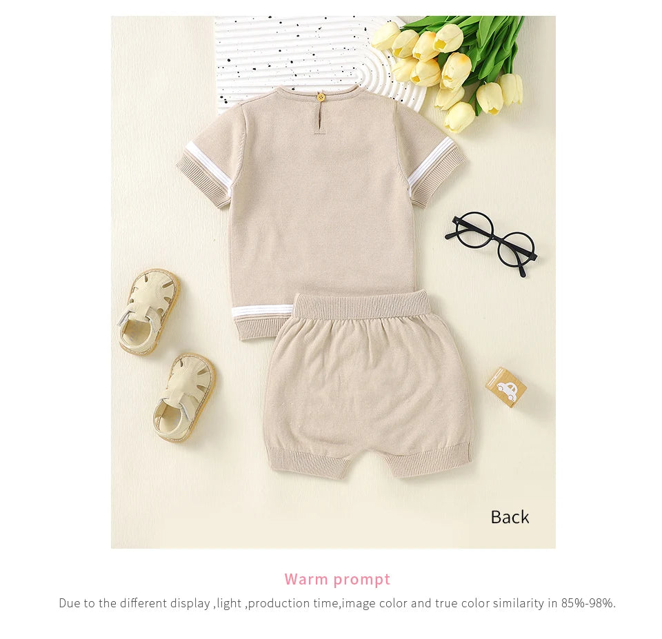 Summer Baby Short Sleeve Clothes Sets Casual Outerwear Newborn Boys Tee Shirts+Shorts Outfits Toddler Infant Knitted Sport Suits