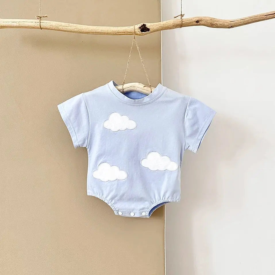 Ins Newborn Baby Girls Summer Rompers Boys Short Sleeved Triangle Jumpsuit Cute Clouds Toddler Bodysuit 0-18 Months