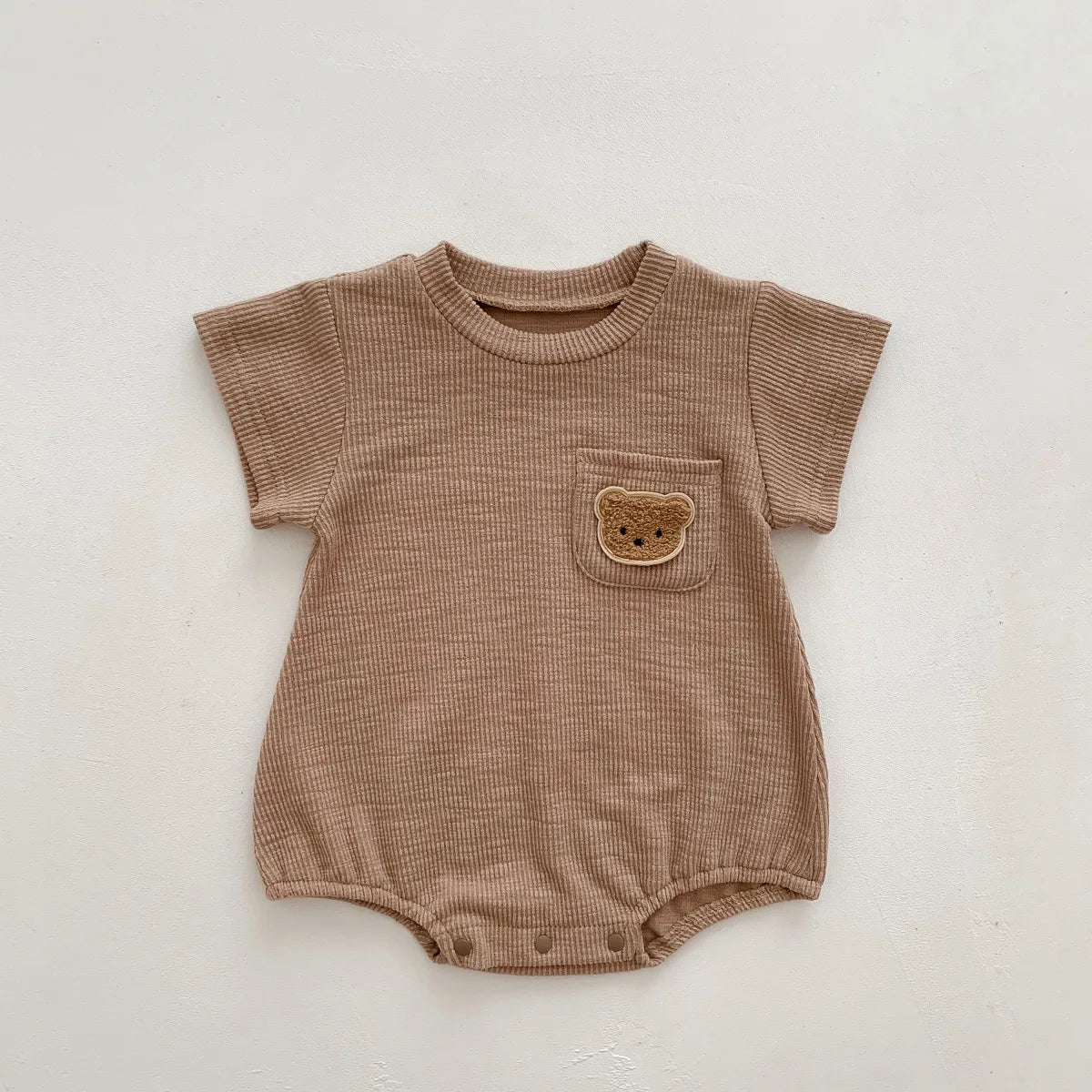 2025 Baby Summer Newborn Baby Boys Bodysuit Bear Round neck Short Sleeve Solid Cotton Triangle Romper Toddler Boys Jumpsuit