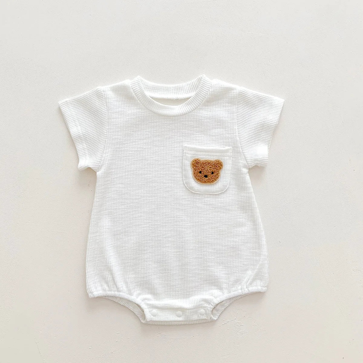 2025 Baby Summer Newborn Baby Boys Bodysuit Bear Round neck Short Sleeve Solid Cotton Triangle Romper Toddler Boys Jumpsuit