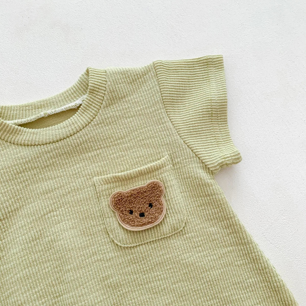 2025 Baby Summer Newborn Baby Boys Bodysuit Bear Round neck Short Sleeve Solid Cotton Triangle Romper Toddler Boys Jumpsuit