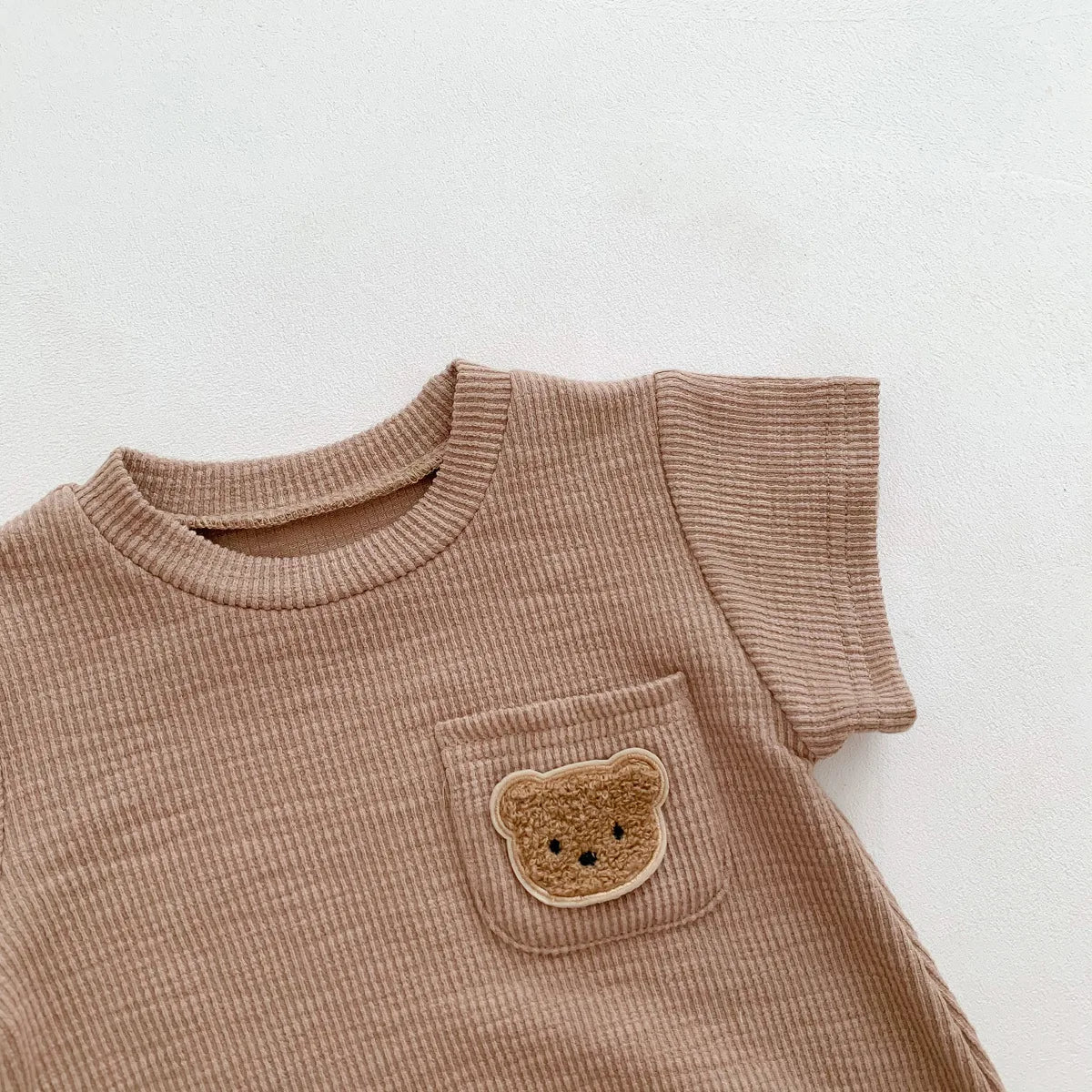 2025 Baby Summer Newborn Baby Boys Bodysuit Bear Round neck Short Sleeve Solid Cotton Triangle Romper Toddler Boys Jumpsuit