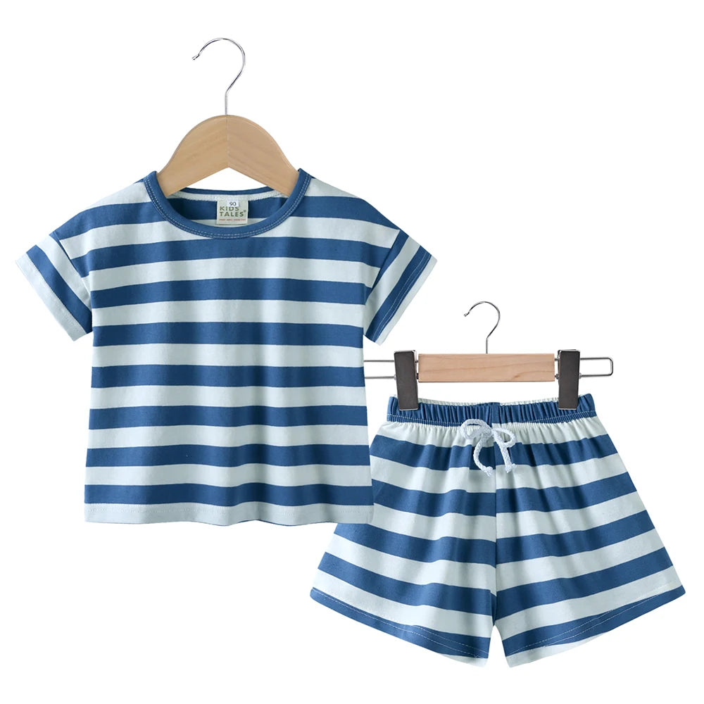 0-3T Newborn Baby Boys Girls Clothes Set Stripe Cotton Sets Two Piece Set Outfits Kid Summer Short Sleeve Top Shirt Shorts Set