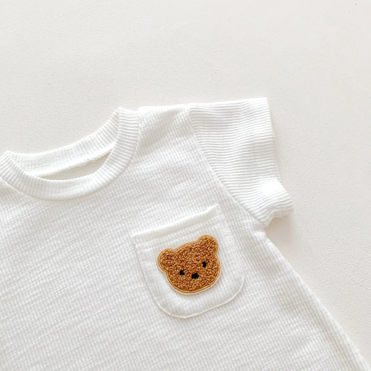 2025 Baby Summer Newborn Baby Boys Bodysuit Bear Round neck Short Sleeve Solid Cotton Triangle Romper Toddler Boys Jumpsuit