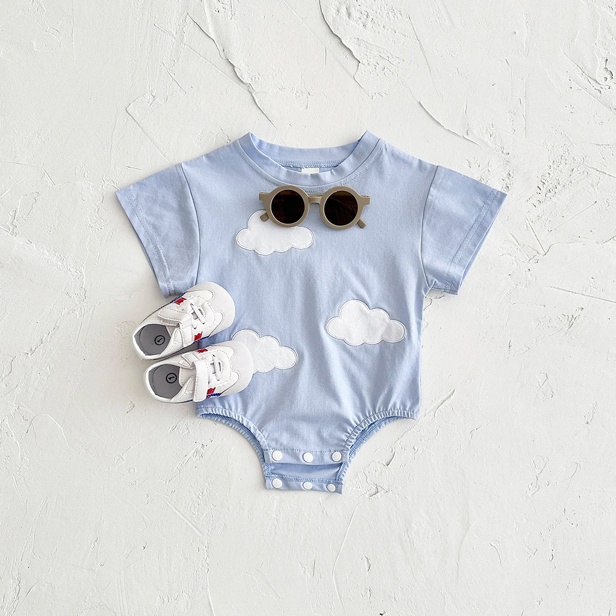 Ins Newborn Baby Girls Summer Rompers Boys Short Sleeved Triangle Jumpsuit Cute Clouds Toddler Bodysuit 0-18 Months