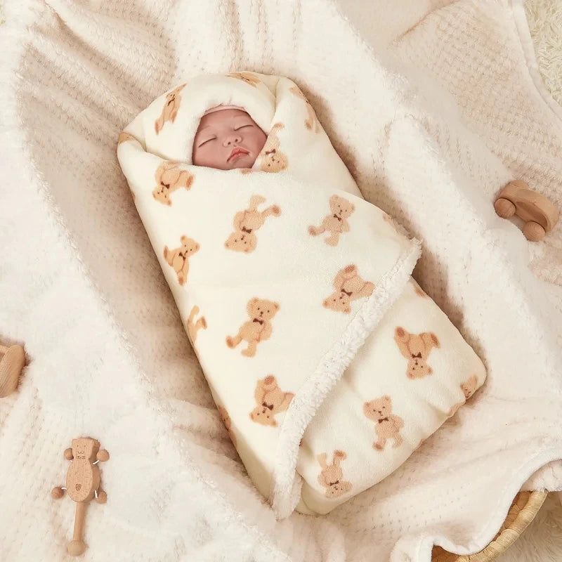 Newborn Baby Blankets Winter Double Layer Thicken Fleece Warm Swaddle Blanket Infant Bedding Soft Stroller Cover Manta Bebe