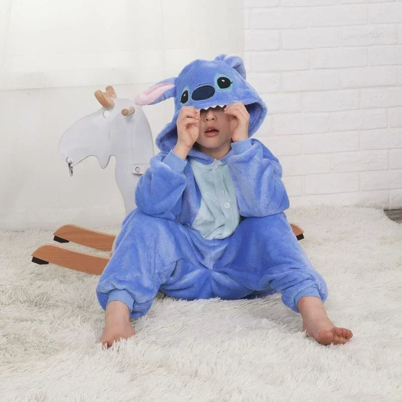 Disney Kids Lilo Stitch Cosplay Costumes Jumpsuit Kigurumi Clothes Stitch Child Hooded Loungewear Halloween Boys Girls Clothes