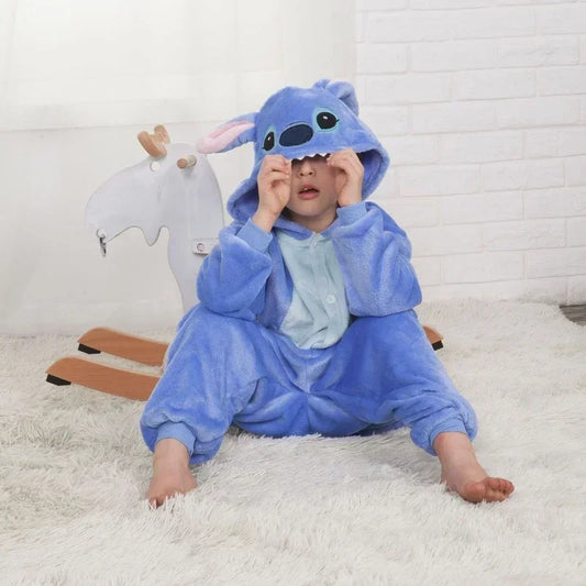 Disney Kids Lilo Stitch Cosplay Costumes Jumpsuit Kigurumi Clothes Stitch Child Hooded Loungewear Halloween Boys Girls Clothes