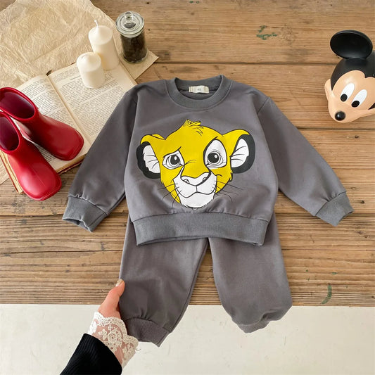 Cartoon Printed Baby Boy Tracksuit Kids Clothing Loose Fashion Children's Wear Suit Toddler Sweatshirt Pants Outfits DISNEY