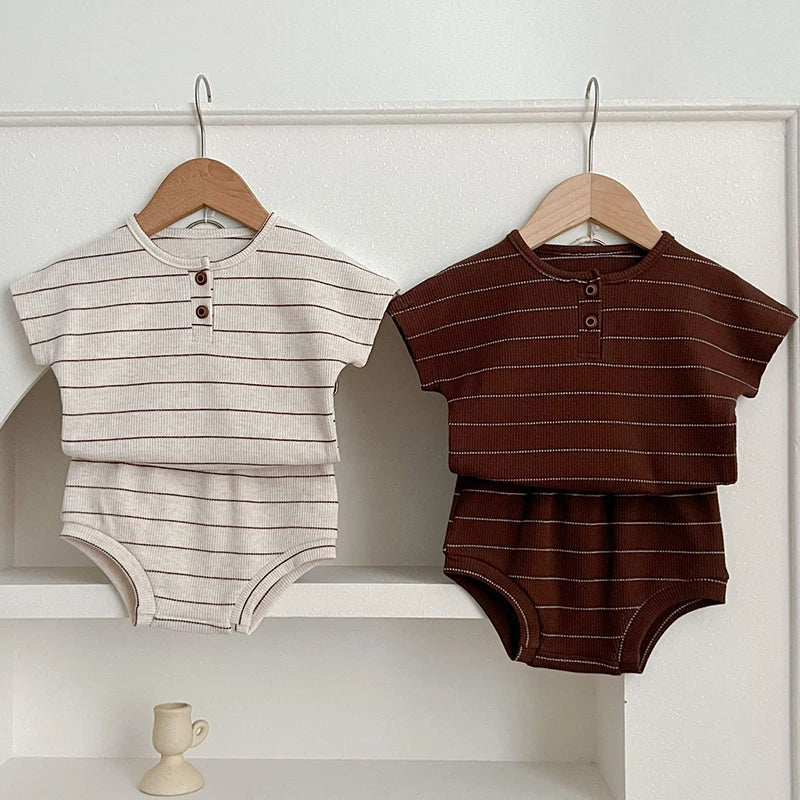 2024 Summer Lining Baby Clothing Set Striped Tee and Bloomer 2 Pcs Boy Clothes Suit Outfits nfant Cute Pure Cotton Clothing Set