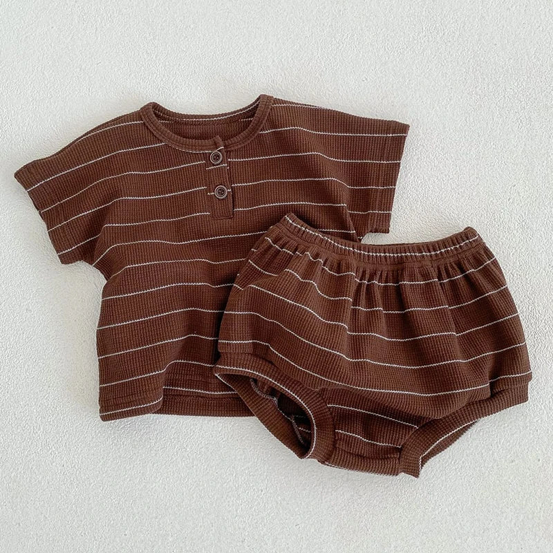 2024 Summer Lining Baby Clothing Set Striped Tee and Bloomer 2 Pcs Boy Clothes Suit Outfits nfant Cute Pure Cotton Clothing Set