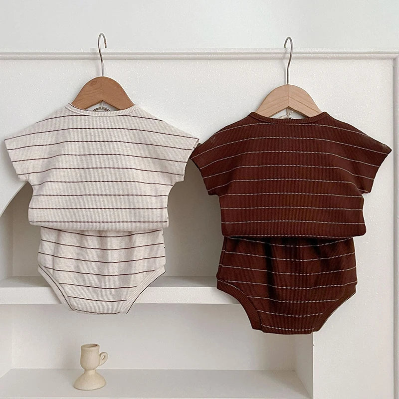 2024 Summer Lining Baby Clothing Set Striped Tee and Bloomer 2 Pcs Boy Clothes Suit Outfits nfant Cute Pure Cotton Clothing Set