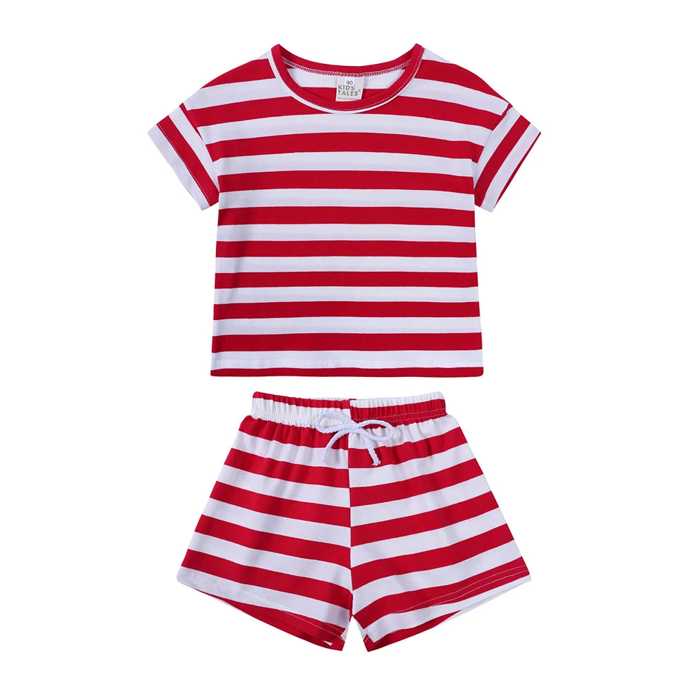 0-3T Newborn Baby Boys Girls Clothes Set Stripe Cotton Sets Two Piece Set Outfits Kid Summer Short Sleeve Top Shirt Shorts Set