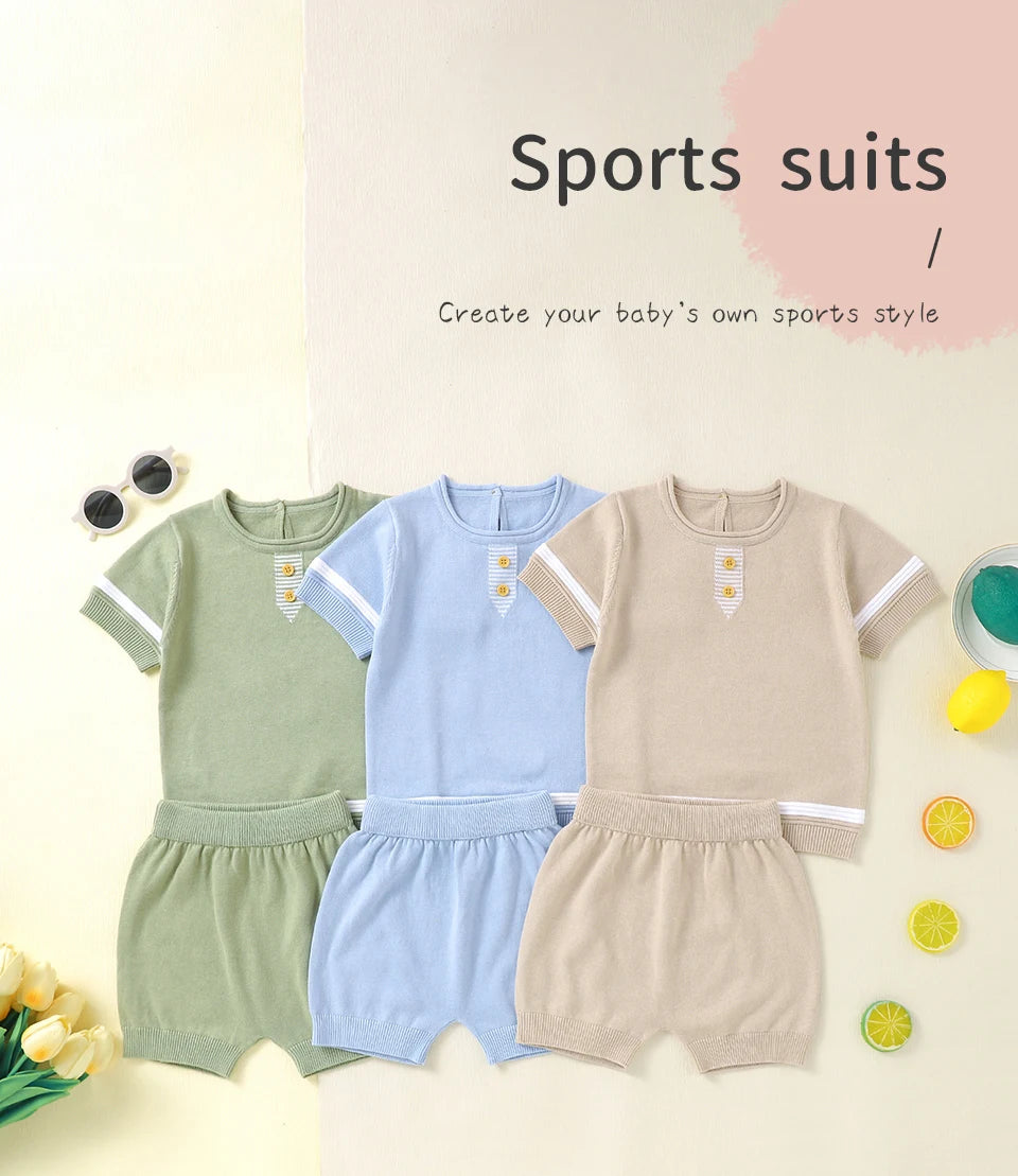 Summer Baby Short Sleeve Clothes Sets Casual Outerwear Newborn Boys Tee Shirts+Shorts Outfits Toddler Infant Knitted Sport Suits