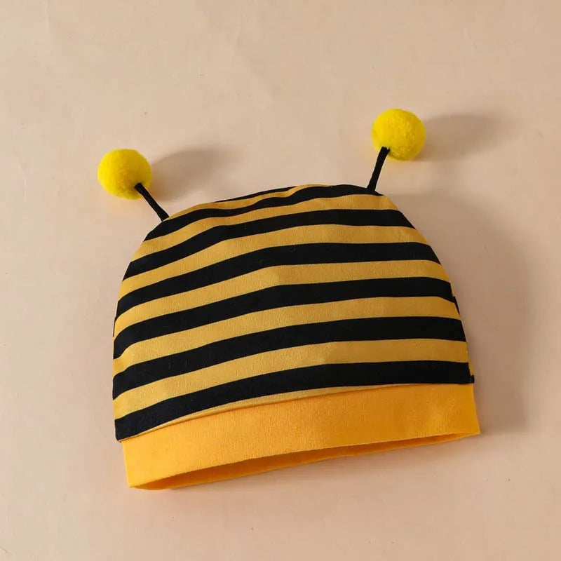 Cute Bee Letter Bodysuit Onesies Set for Baby Boys and Girls Long Sleeve Striped Pants Hat Newborn Clothes 0-18Months