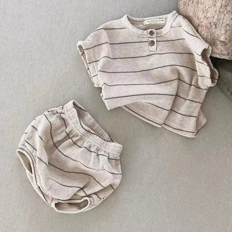 2024 Summer Lining Baby Clothing Set Striped Tee and Bloomer 2 Pcs Boy Clothes Suit Outfits nfant Cute Pure Cotton Clothing Set