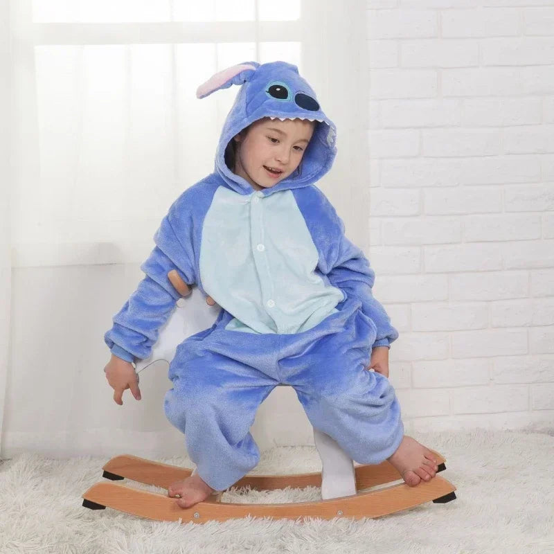 Disney Kids Lilo Stitch Cosplay Costumes Jumpsuit Kigurumi Clothes Stitch Child Hooded Loungewear Halloween Boys Girls Clothes