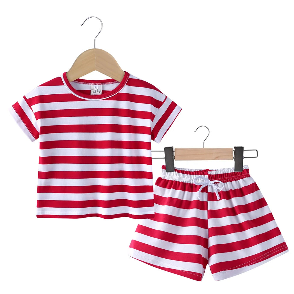 0-3T Newborn Baby Boys Girls Clothes Set Stripe Cotton Sets Two Piece Set Outfits Kid Summer Short Sleeve Top Shirt Shorts Set