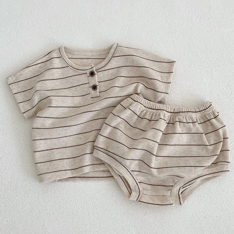 2024 Summer Lining Baby Clothing Set Striped Tee and Bloomer 2 Pcs Boy Clothes Suit Outfits nfant Cute Pure Cotton Clothing Set