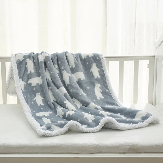 Newborn Baby Blankets Winter Double Layer Thicken Fleece Warm Swaddle Blanket Infant Bedding Soft Stroller Cover Manta Bebe