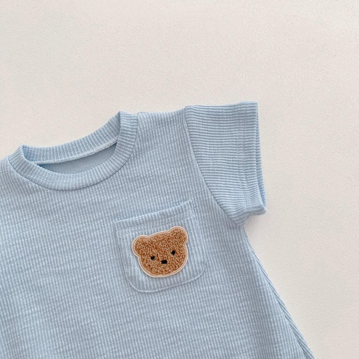 2025 Baby Summer Newborn Baby Boys Bodysuit Bear Round neck Short Sleeve Solid Cotton Triangle Romper Toddler Boys Jumpsuit