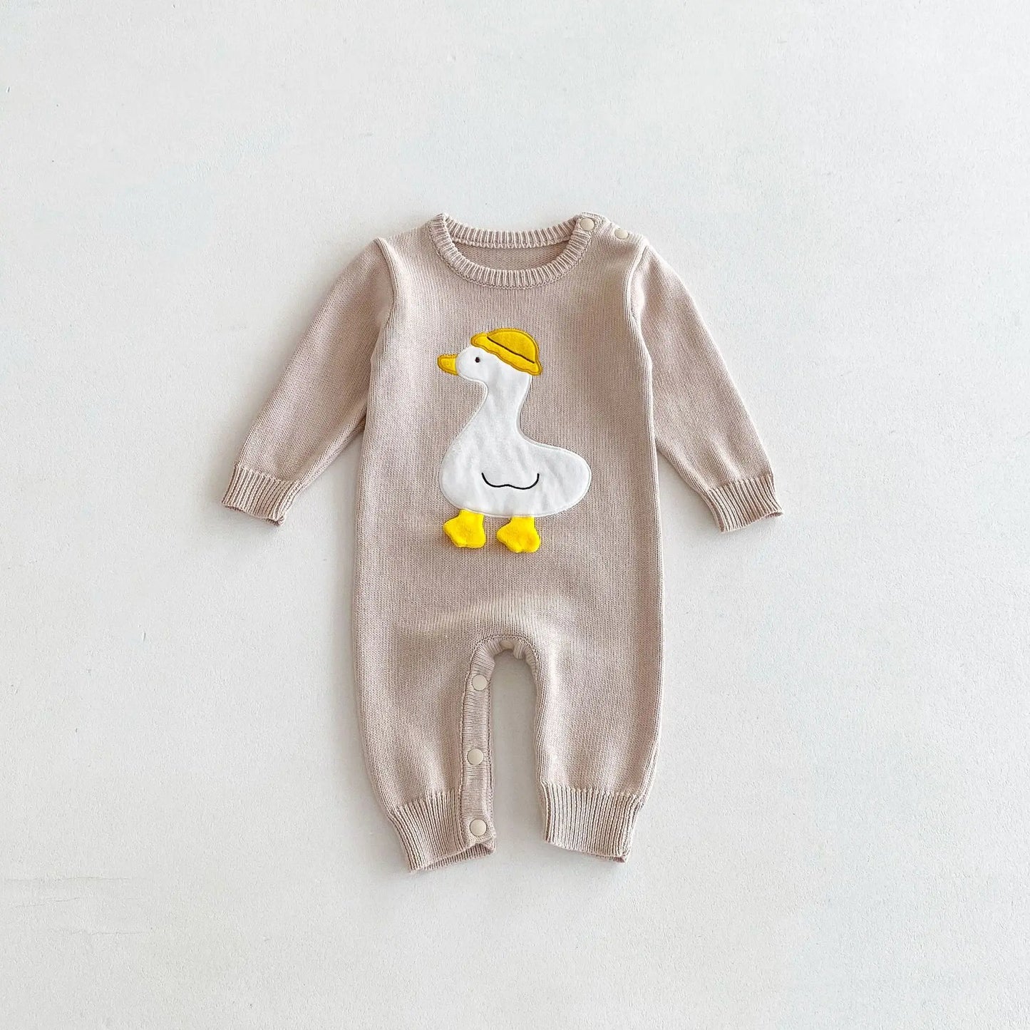 Autumn Winter Baby Boys Jumpsuit Cartoon Duck Solid Cotton Knitted Infant Boys Bodysuit Toddler Boys Outfits Knitwears