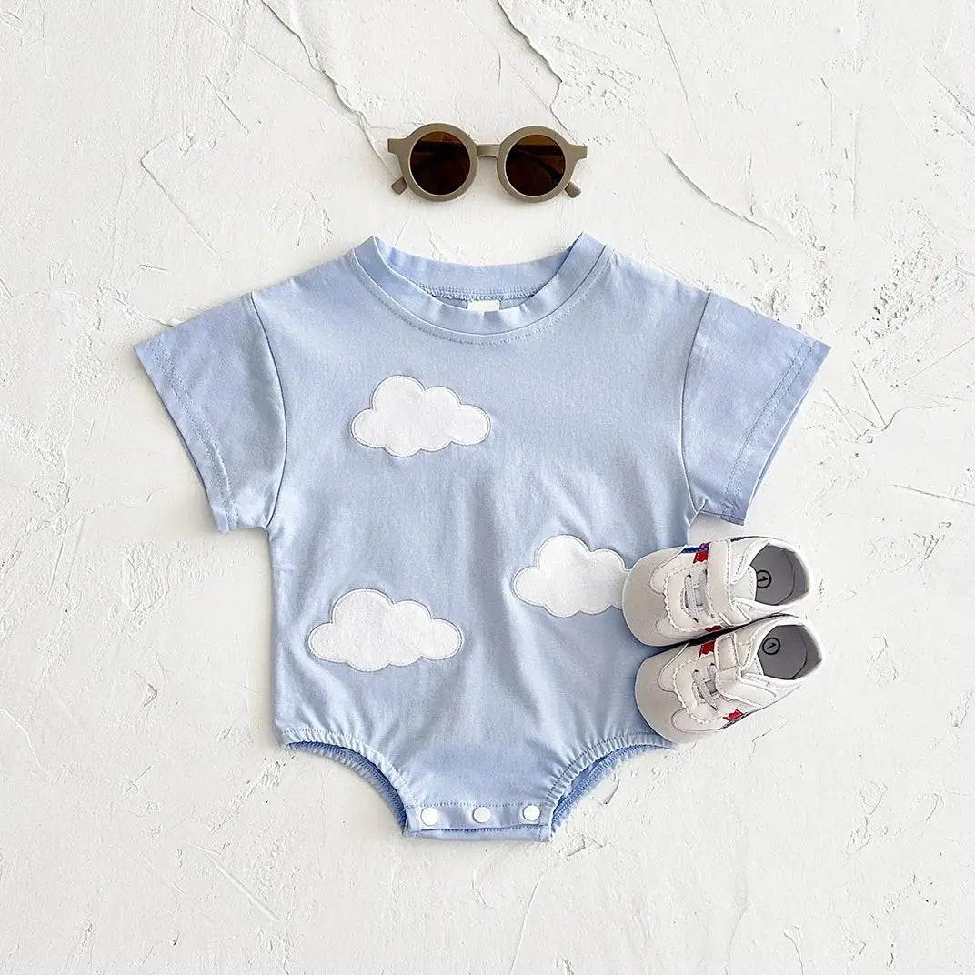 Ins Newborn Baby Girls Summer Rompers Boys Short Sleeved Triangle Jumpsuit Cute Clouds Toddler Bodysuit 0-18 Months