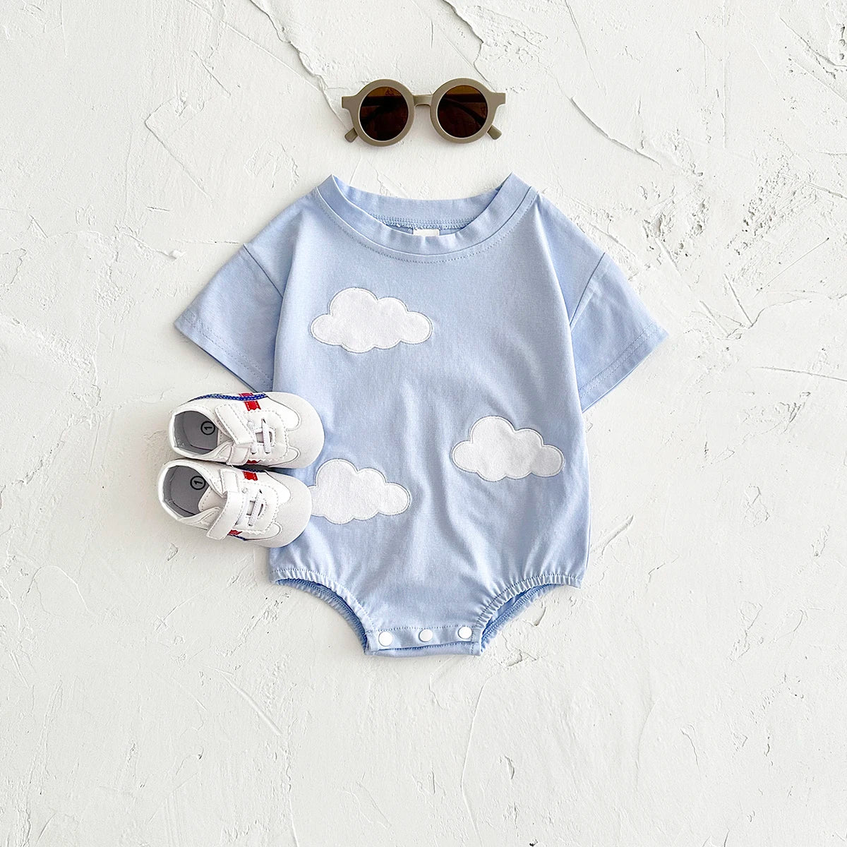 Ins Newborn Baby Girls Summer Rompers Boys Short Sleeved Triangle Jumpsuit Cute Clouds Toddler Bodysuit 0-18 Months