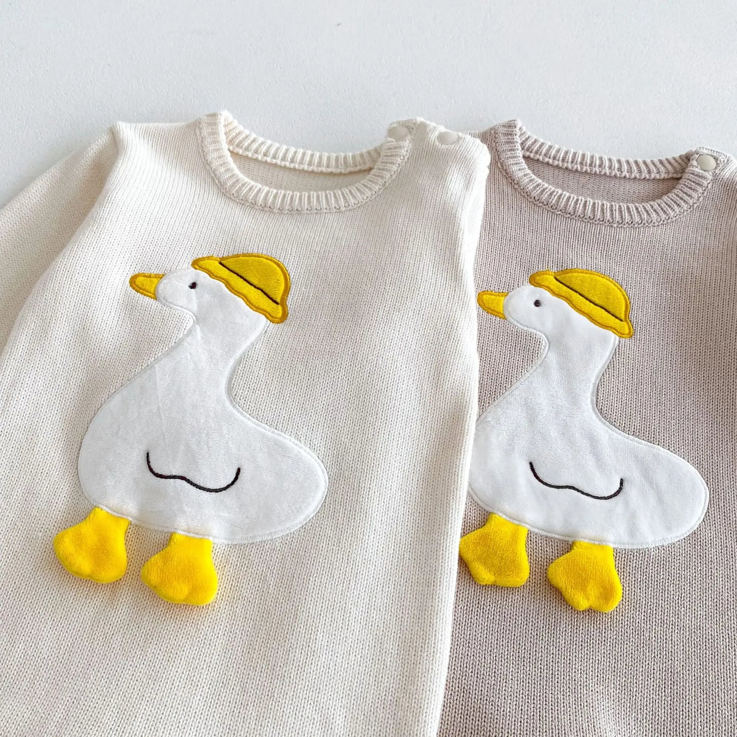 Autumn Winter Baby Boys Jumpsuit Cartoon Duck Solid Cotton Knitted Infant Boys Bodysuit Toddler Boys Outfits Knitwears