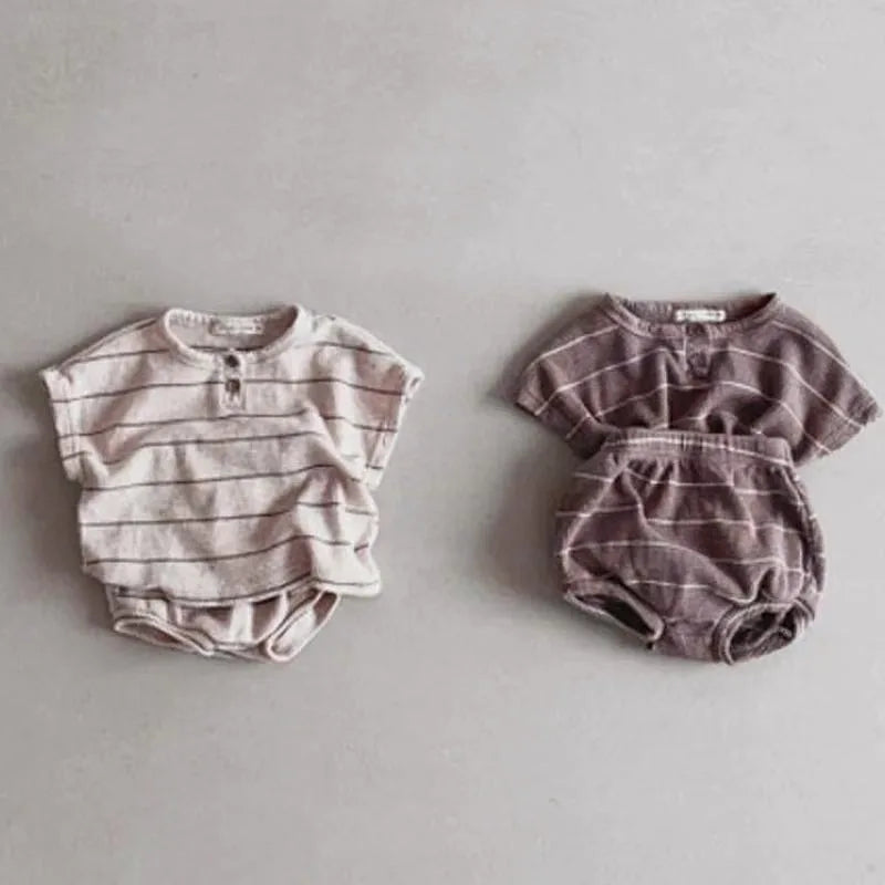 2024 Summer Lining Baby Clothing Set Striped Tee and Bloomer 2 Pcs Boy Clothes Suit Outfits nfant Cute Pure Cotton Clothing Set