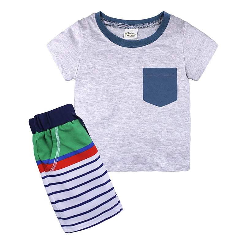 0-3T Newborn Baby Boys Girls Clothes Set Stripe Cotton Sets Two Piece Set Outfits Kid Summer Short Sleeve Top Shirt Shorts Set