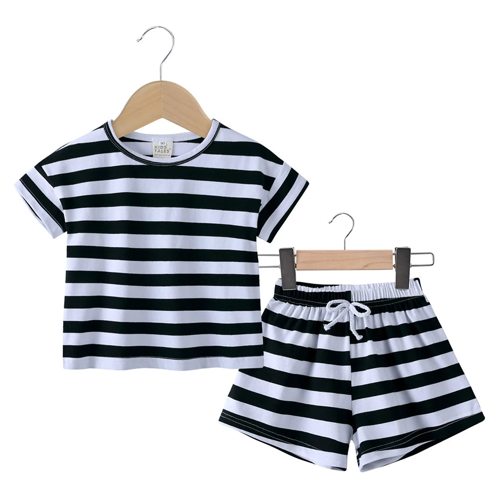 0-3T Newborn Baby Boys Girls Clothes Set Stripe Cotton Sets Two Piece Set Outfits Kid Summer Short Sleeve Top Shirt Shorts Set